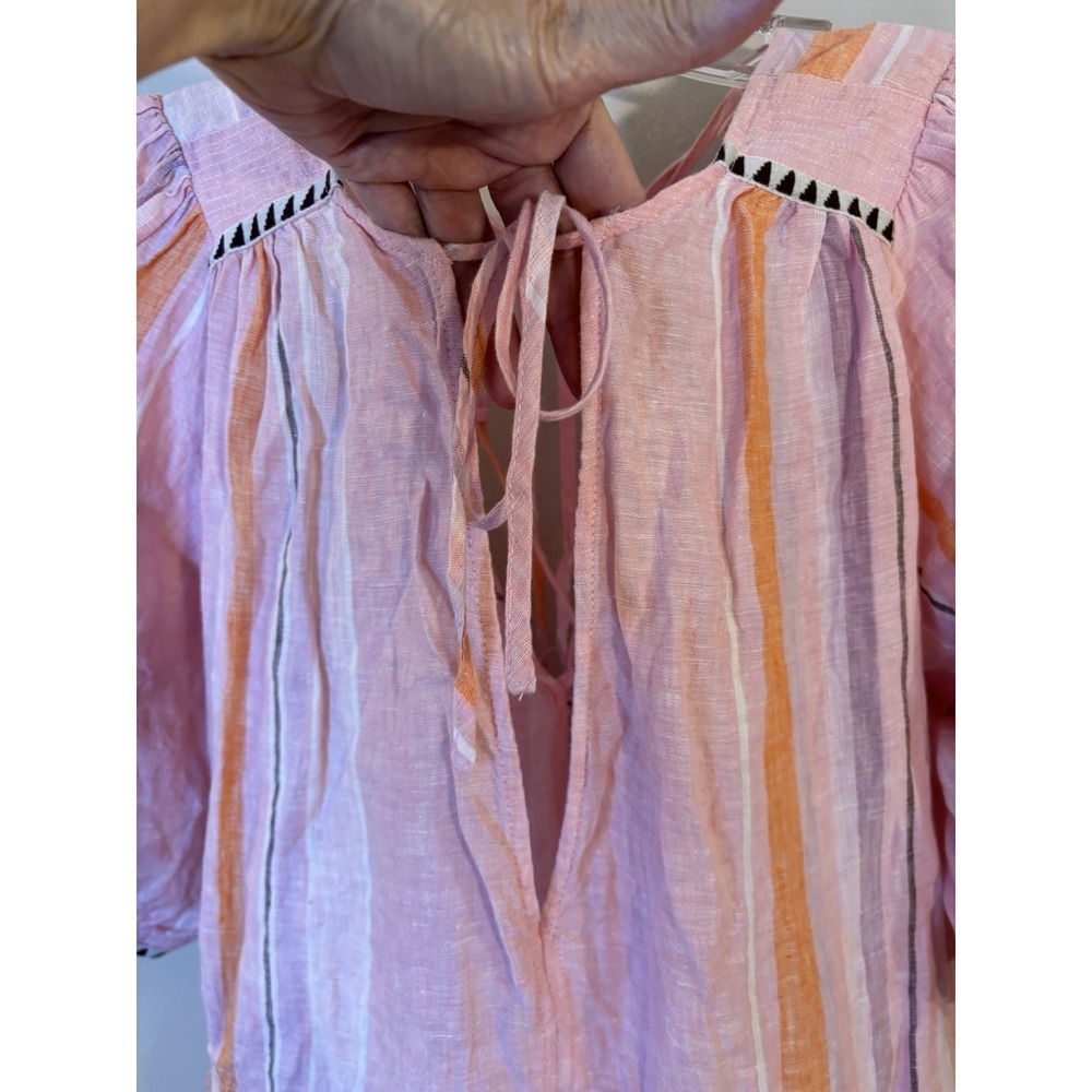 LEMLEM x H&M Pink Stripe Linen Dress L Puff Sleeve Beach Summer - Picture 5 of 12